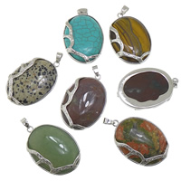 Pendentifs pierres gemmes mixtes , pierre gemme, avec laiton, Placage de couleur platine, mélangé Environ Vendu par PC