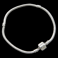 Laiton European Bracelet chaîne, Placage de couleur argentée, normes différentes pour le choix & Personnalisé & chaîne serpent, protéger l'environnement, sans nickel, plomb et cadmium, 4mm, Vendu par brin