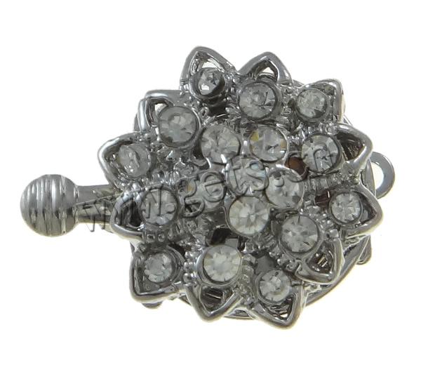 Zinc Alloy Box Clasp, Flower, plated, Customized & with rhinestone & single-strand, more colors for choice, nickel, lead & cadmium free, 16x21x8mm, Hole:Approx 1.5mm, Sold By PC