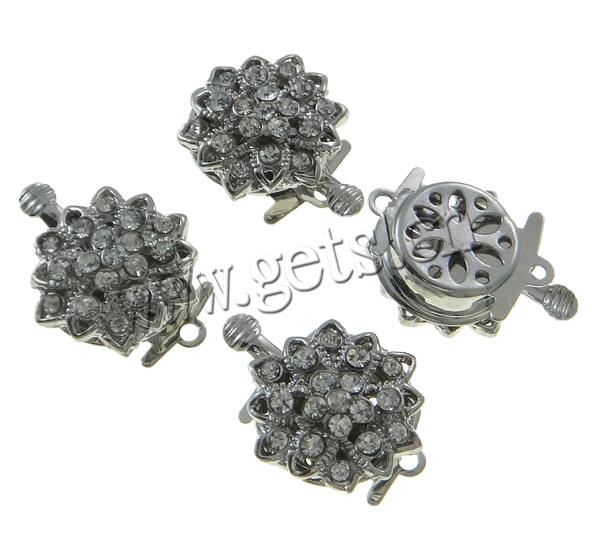 Zinc Alloy Box Clasp, Flower, plated, Customized & with rhinestone & single-strand, more colors for choice, nickel, lead & cadmium free, 16x21x8mm, Hole:Approx 1.5mm, Sold By PC