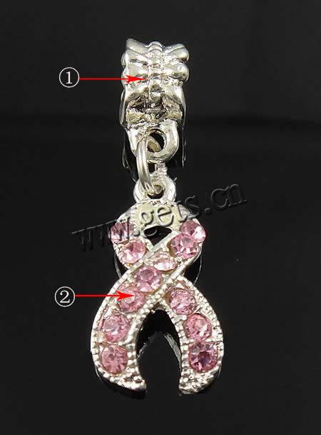 Awareness Ribbon Pendant, Zinc Alloy, plated, with rhinestone, more colors for choice, 10x19x2mm, Hole:Approx 5mm, Sold By PC