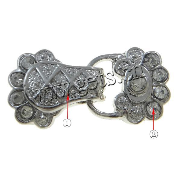 Zinc Alloy Magnetic Clasp, Flower, plated, Customized & with rhinestone & 2-strand, more colors for choice, nickel, lead & cadmium free, 30x14x7mm, Hole:Approx 1mm, Sold By PC