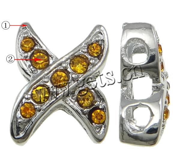 Zinc Alloy Spacer Bar, Letter X, plated, 3-strand & with rhinestone, more colors for choice, nickel, lead & cadmium free, 10x13x5mm, Hole:Approx 2mm, Sold By PC