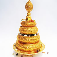 Brass Buddhist Mandala Offering Set, gold color plated, Buddhist jewelry & with rhinestone, lead & cadmium free 