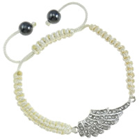 Zinc Alloy Woven Ball Bracelets, with Wax Cord & Hematite, Wing Shape, plated, with rhinestone nickel, lead & cadmium free Approx 7.5 Inch 