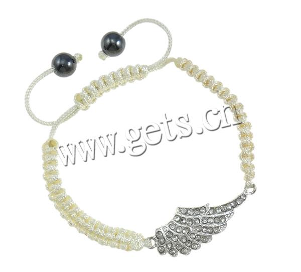 Zinc Alloy Woven Ball Bracelets, with Wax Cord & Hematite, Wing Shape, plated, with rhinestone, more colors for choice, nickel, lead & cadmium free, Length:Approx 7.5 Inch, Sold By Strand