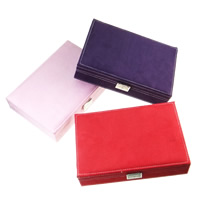 Multifunctional Jewelry Box, Velveteen, with Zinc Alloy, Rectangle, platinum color plated, mixed colors 