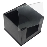 Papel Caja de Corbata, con plástico PVC, Cuadrado, Negro, 100x100x80mm, Vendido por UD