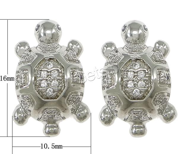 Cubic Zirconia Micro Pave Brass European Bead, Turtle, plated, micro pave cubic zirconia & without troll & hollow, more colors for choice, 10.5x16x7.5mm, Hole:Approx 4.5mm, Sold By PC