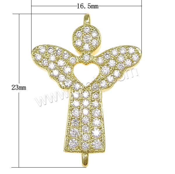 Cubic Zirconia Micro Pave Brass Connector, Angel, plated, micro pave cubic zirconia & 1/1 loop, more colors for choice, 16.5x23x3mm, Hole:Approx 1mm, Sold By PC