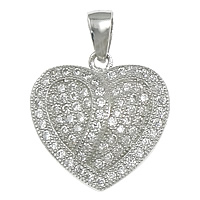 Cubic Zirconia Micro Pave Sterling Silver Pendant, 925 Sterling Silver, Heart, plated, micro pave 74 pcs cubic zirconia Approx 