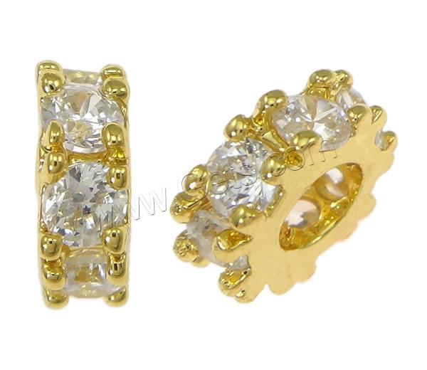 Cubic Zirconia Micro Pave Brass Beads, Donut, plated, micro pave cubic zirconia & large hole, more colors for choice, 3x8x2.5mm, Hole:Approx 4mm, Sold By PC