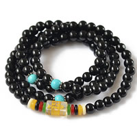 108 Mala Beads, Black Agate, with turquoise & Plastic & Brass, Round, natural, Buddhist jewelry & om mani padme hum & , 6mm Approx 26 Inch 