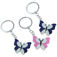 Enamel Zinc Alloy Key Chain, Butterfly, platinum color plated, with rhinestone nickel, lead & cadmium free Approx 26mm Approx 3.7 Inch 