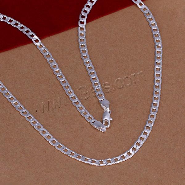 Brass Chain Necklace, real silver plated, curb chain & more sizes for choice, nickel, lead & cadmium free, 4mm, Sold By Strand