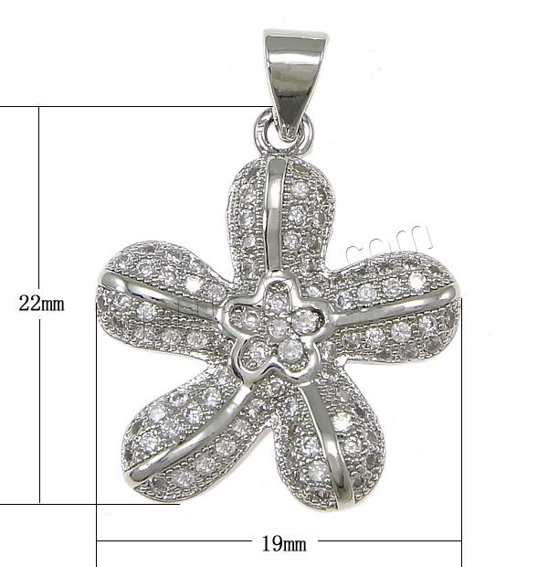 Cubic Zirconia Micro Pave Brass Pendant, Flower, plated, micro pave 80 pcs cubic zirconia, more colors for choice, nickel, lead & cadmium free, 19x22x3mm, Hole:Approx 3x4mm, Sold By PC