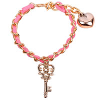 Chain Woven Bracelets, Zinc Alloy, with Velveteen Cord, with 2inch extender chain, Key, plated, pink, lead & nickel free, 60mm Approx 7.5 Inch 