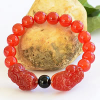 Red Agate Bracelet, with Black Agate, natural, mixed, 10mm Approx 7.5 Inch 