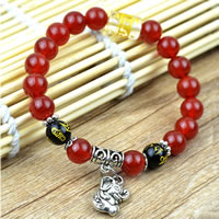 Om Mani Padme Hum Bracelet, Red Agate, with Glass Gemstone & Black Agate & Brass, natural, Buddhist jewelry & mixed & gold powder Approx 7.5 Inch 