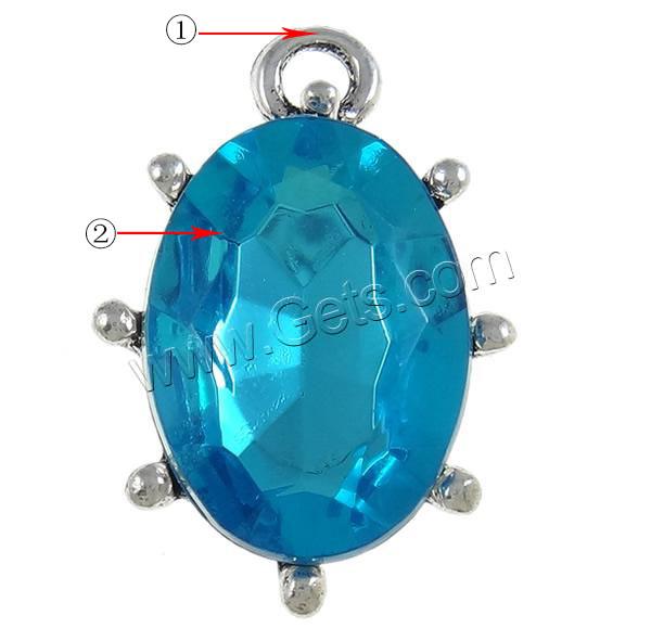 Crystal Zinc Alloy Pendants, with Crystal, Oval, plated, more colors for choice, nickel, lead & cadmium free, 17x25x8mm, Hole:Approx 3mm, Sold By PC