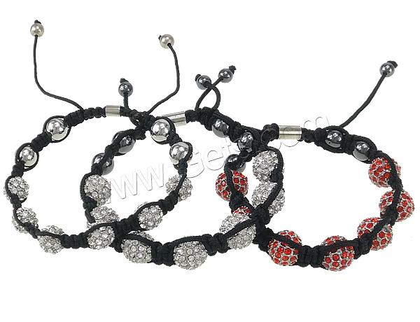 Rhinestone Woven Ball Bracelets, Zinc Alloy, with Nylon Cord & Non Magnetic Hematite, plated, with rhinestone, more colors for choice, lead & cadmium free, 32x27mm, 4x6mm, Length:6-11 Inch, Sold By Strand