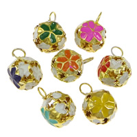Iron Jingle Bell for Christmas Decoration, Round, gold color plated, enamel & hollow, mixed colors Approx 4.5mm 
