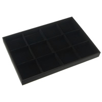 Bead Display Tray, Velveteen, with PU Leather & Wood, Rectangle, black 
