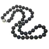 Freshwater Pearl Necklace, brass magnetic clasp, Round, natural, single-strand, black, Grade AA, 8-9mm .5 Inch [