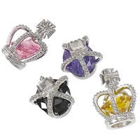 Cubic Zirconia (CZ) Zinc Alloy Pendants, with Cubic Zirconia, Crown, platinum color plated, mixed colors, nickel, lead & cadmium free Approx 
