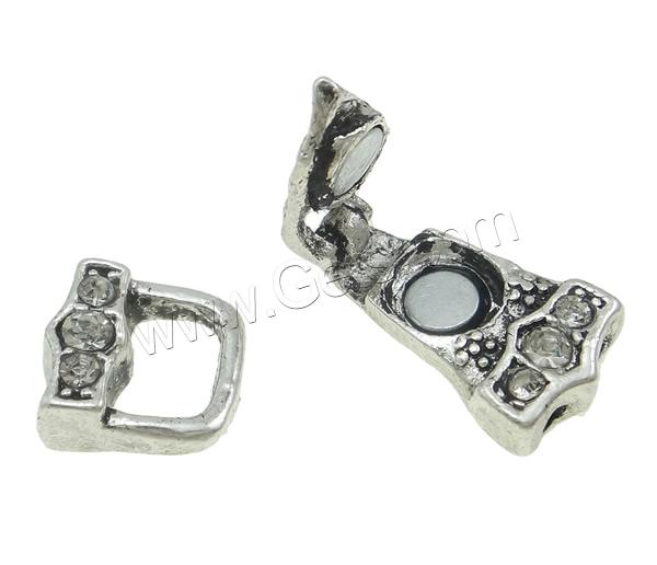 Zinc Alloy Magnetic Clasp, plated, with rhinestone, more colors for choice, nickel free, 22x10x6mm, Hole:Approx 1mm, 50PCs/Bag, Sold By Bag