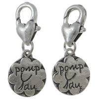 Zinc Alloy Lobster Clasp Charm, Flower, plated, with letter pattern nickel, lead & cadmium free Approx 2mm 