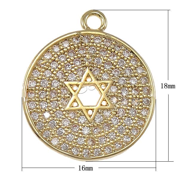 Cubic Zirconia Micro Pave Brass Pendant, Flat Round, plated, micro pave cubic zirconia, more colors for choice, 16x18x2mm, Hole:Approx 2mm, Sold By PC
