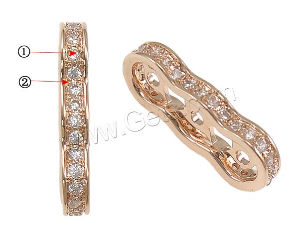 Brass Spacer Bar, plated, Customized & micro pave cubic zirconia & 3-strand, more colors for choice, nickel, lead & cadmium free, 2.5x18x7mm, Hole:Approx 2mm, Sold By PC