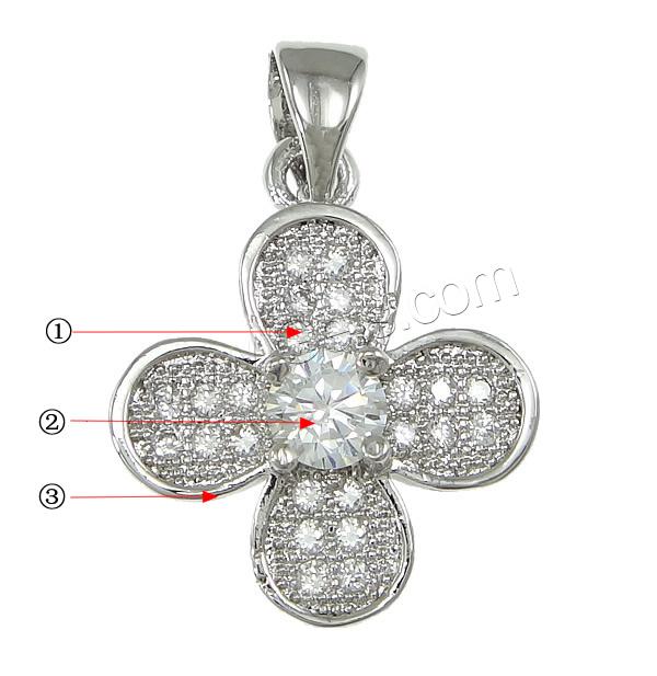 Cubic Zirconia Micro Pave Brass Pendant, Flower, plated, micro pave 25 pcs cubic zirconia & faceted, more colors for choice, 15x18x5mm, Hole:Approx 3.5x5mm, Sold By PC