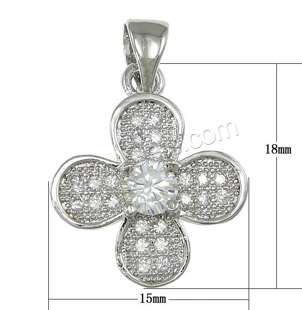 Cubic Zirconia Micro Pave Brass Pendant, Flower, plated, micro pave 25 pcs cubic zirconia & faceted, more colors for choice, 15x18x5mm, Hole:Approx 3.5x5mm, Sold By PC