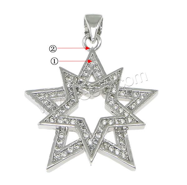 Cubic Zirconia Micro Pave Brass Pendant, Star, plated, micro pave 75 pcs cubic zirconia, more colors for choice, 23x25x5mm, Hole:Approx 3.5x5mm, Sold By PC