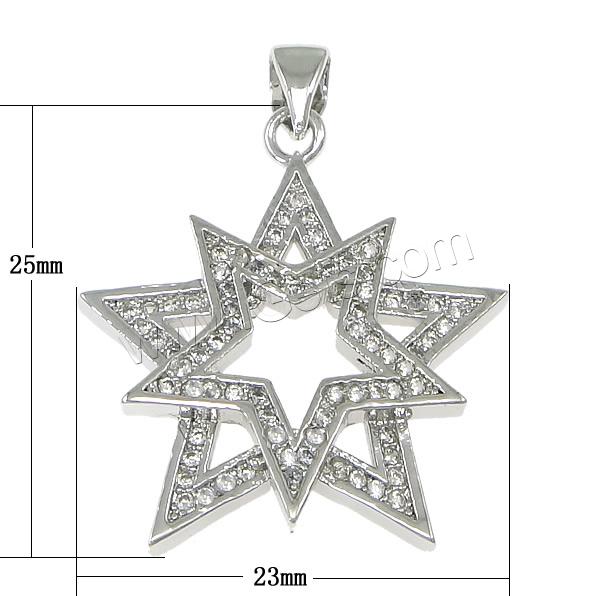 Cubic Zirconia Micro Pave Brass Pendant, Star, plated, micro pave 75 pcs cubic zirconia, more colors for choice, 23x25x5mm, Hole:Approx 3.5x5mm, Sold By PC