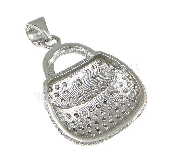 Cubic Zirconia Micro Pave Brass Pendant, Handbag, plated, micro pave 89 pcs cubic zirconia, more colors for choice, 15.5x20.5x3mm, Hole:Approx 3x4mm, Sold By PC