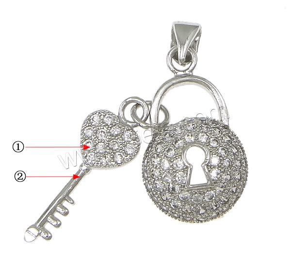 Cubic Zirconia Micro Pave Brass Pendant, Key, plated, micro pave 62 pcs cubic zirconia, more colors for choice, 12x20x4mm, 7x20mm, Hole:Approx 3x4mm, Sold By PC