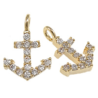 Cubic Zirconia Micro Pave Brass Pendant, Anchor, plated, nautical pattern & micro pave cubic zirconia Approx 2mm 