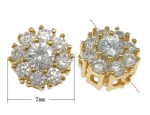 Cubic Zirconia Micro Pave Brass Beads, Flower, plated, micro pave cubic zirconia, more colors for choice, 7x7x5mm, Hole:Approx 3x1mm, Sold By PC