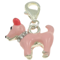 Zinc Alloy Lobster Clasp Charm, Dog, plated, Customized & enamel & with rhinestone Approx 