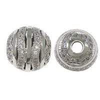 Cubic Zirconia Micro Pave Brass Beads, Round, plated, micro pave 88 pcs cubic zirconia & hollow 11.5mm Approx 2.5mm 