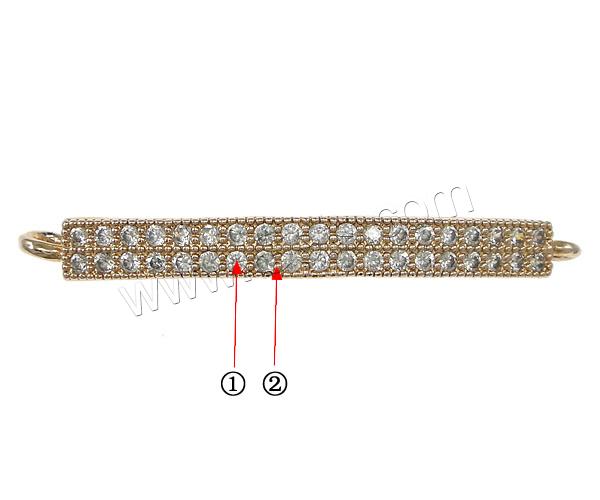 Cubic Zirconia Micro Pave Brass Connector, Rectangle, plated, micro pave 38 pcs cubic zirconia & 1/1 loop, more colors for choice, 39.5x4x3mm, Hole:Approx 1.5mm, Sold By PC