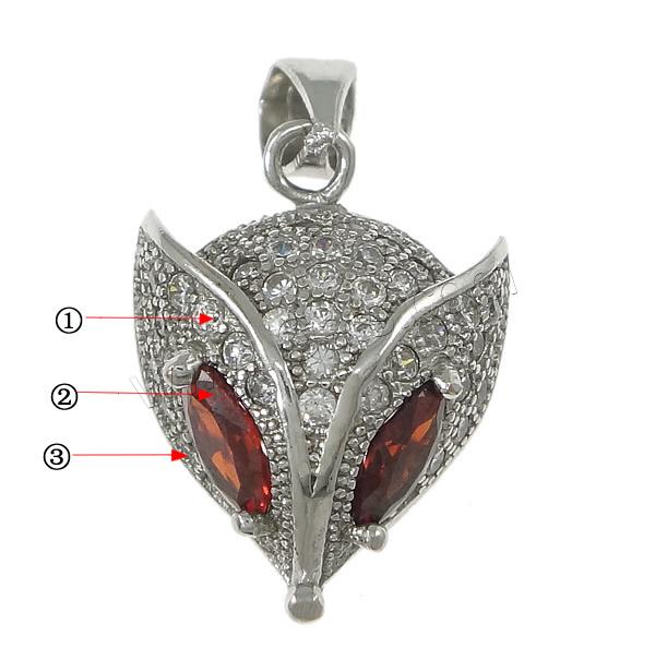 Cubic Zirconia Micro Pave Brass Pendant, Fox, plated, micro pave 56 pcs cubic zirconia & faceted, more colors for choice, 13.5x18x9.5mm, Hole:Approx 3.5x4mm, Sold By PC
