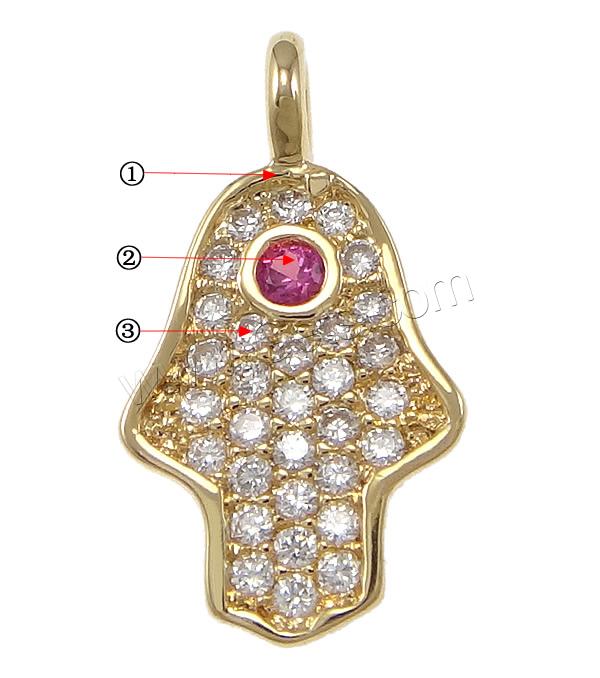 Cubic Zirconia Micro Pave Brass Pendant, Hamsa, plated, Islamic jewelry & micro pave cubic zirconia, more colors for choice, 8x14x1mm, Hole:Approx 2mm, Sold By PC