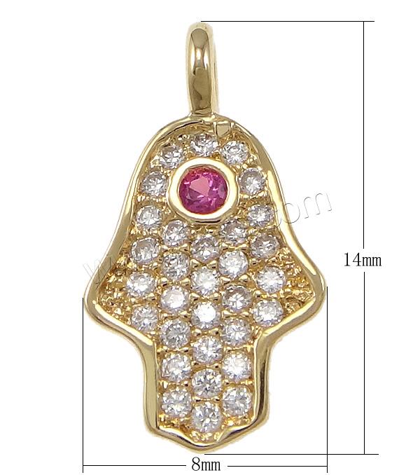 Cubic Zirconia Micro Pave Brass Pendant, Hamsa, plated, Islamic jewelry & micro pave cubic zirconia, more colors for choice, 8x14x1mm, Hole:Approx 2mm, Sold By PC