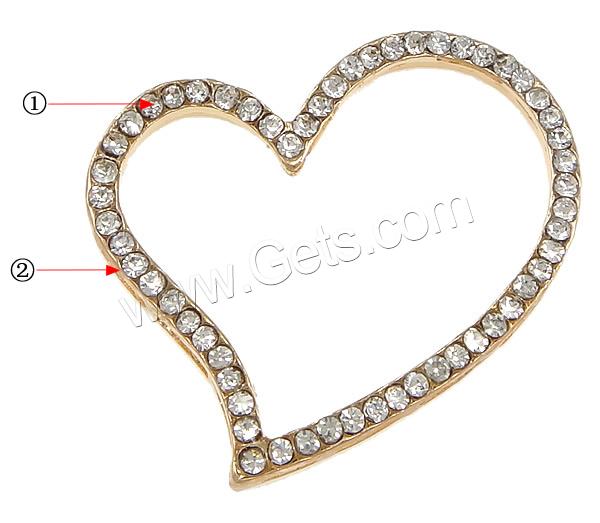 Colgantes de Aleación de Zinc en Forma de Corazón, chapado, Modificado para requisitos particulares & con diamantes de imitación, más colores para la opción, libre de níquel, plomo & cadmio, 37x37x5mm, agujero:aproximado 3mm, Vendido por UD