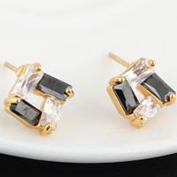 Gets® Jewelry Earring, Brass, Rhombus, 18K gold plated, with cubic zirconia, nickel, lead & cadmium free, 8mm 