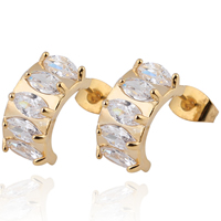 Gets® Jewelry Earring, Brass, Dome, 18K gold plated, with cubic zirconia nickel, lead & cadmium free, 13mm 